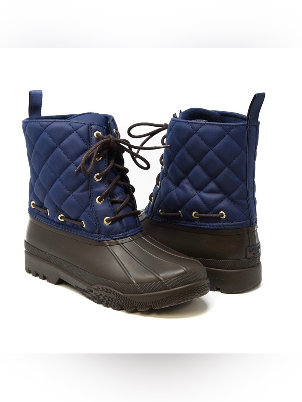 Sperry Gosling Quilted Duck Boots Navy Brown Waterproof Women’s Size 9
